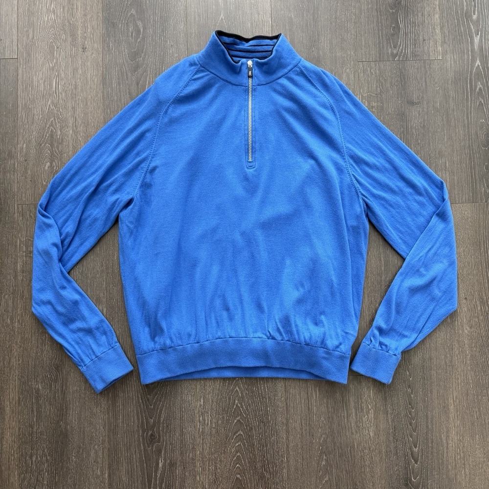Fairway & Greene Golf Sweater Lined 1/4 Zip Wool Cashmere Cotton Blend XL Blue